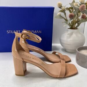 Stuart Weitzman Nudistcurve 75 Patent Leather Block Heel Sandal Adobe Women's 7B